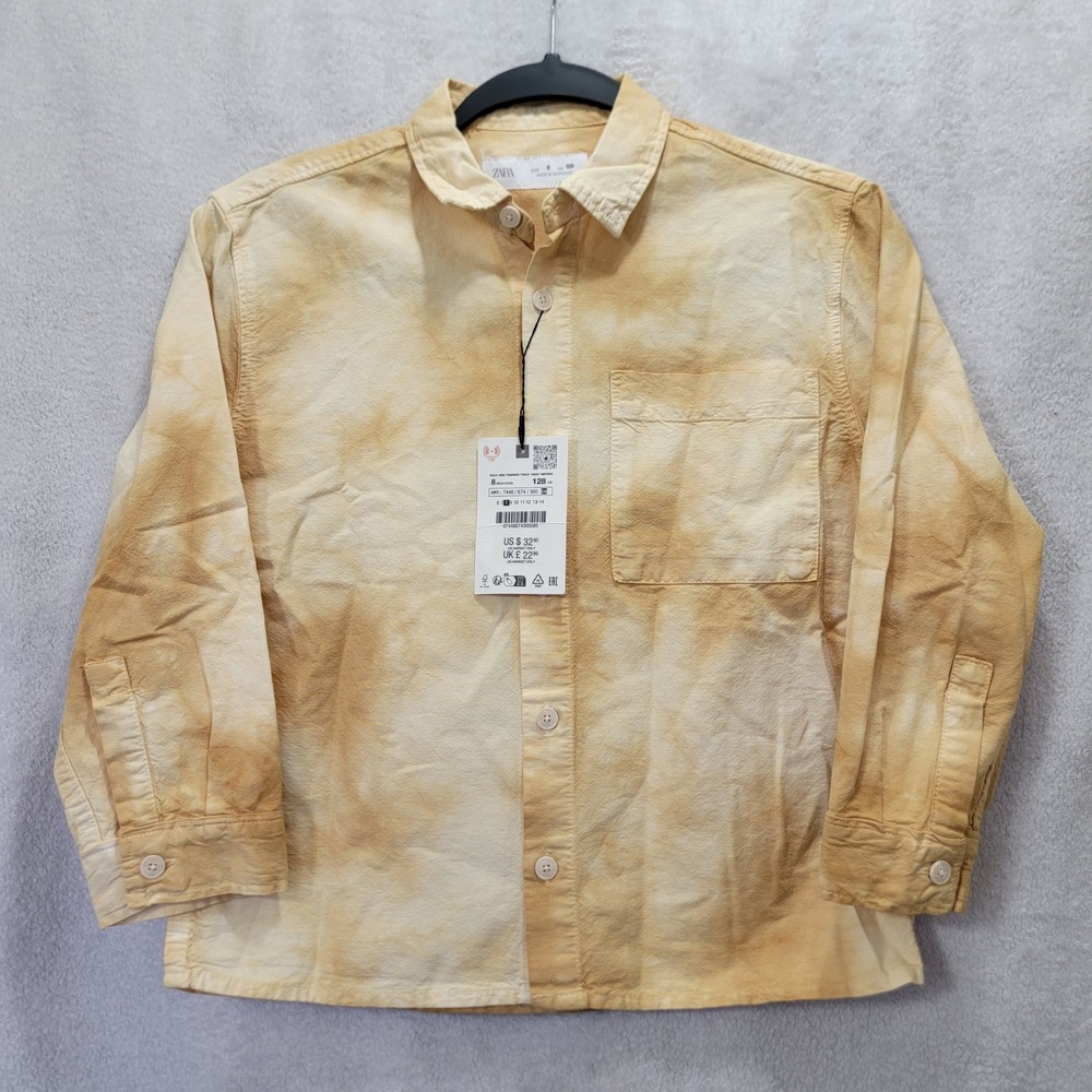 NWT Zara Kids Boys Girls Long Sleeve Button Up Shirt Tie Dye Size 8